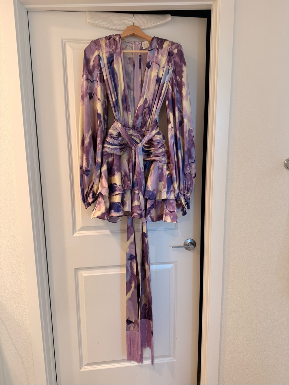 New Bronx and Banco Wisteria Bedouin Coastal Wrap Mini Dress in Purple Multi - Picture 9 of 16